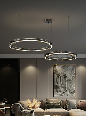 意式客厅吊灯现代极简高端餐厅创意圆环玻璃设计师卧室轻奢全铜灯