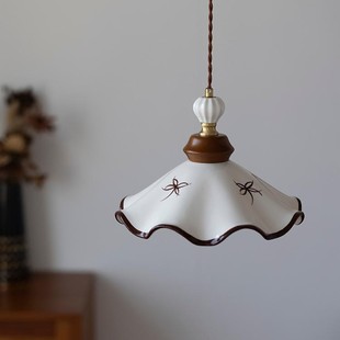 复古手绘民宿卧室床头吊灯法式奶油风餐厅玄关灯日式茶室陶瓷吊灯
