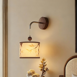 宋代美学卧室壁灯复古走廊灯日式南洋风卧室布艺背景墙酒店床头灯