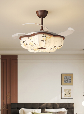 全光谱护眼风扇灯北欧原木风餐厅吊灯宋氏美学布艺吊扇灯主卧室灯