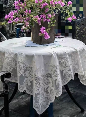 户外桌布防水防晒蕾丝高级感小圆桌圆形小方桌布庭院阳台花园室外