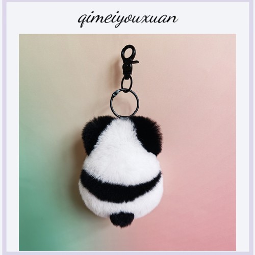 熊猫背影包包钥匙扣挂件真獭兔毛