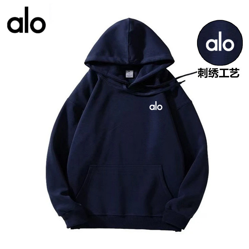 alo fite官方休闲连帽卫衣男女情侣装刺绣运动宽松春秋季重磅潮牌