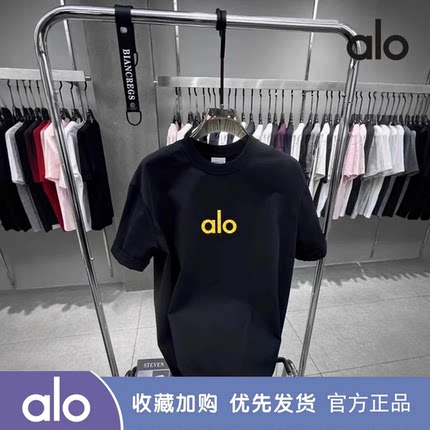 alo fite官方夏季刺绣奥特莱斯运动短袖T恤男女情侣装纯棉休闲潮