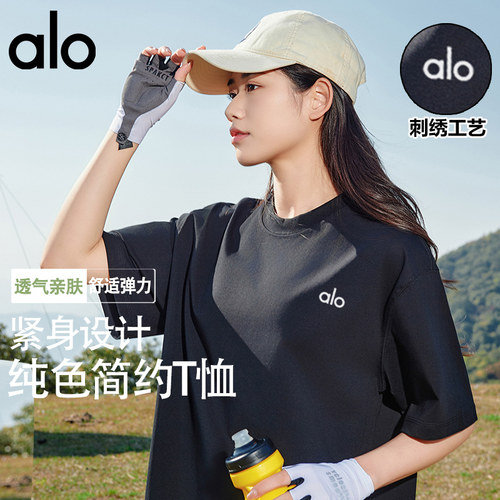 alofite官方夏季刺绣2025年新款短袖T恤男女情侣装运动美式上衣