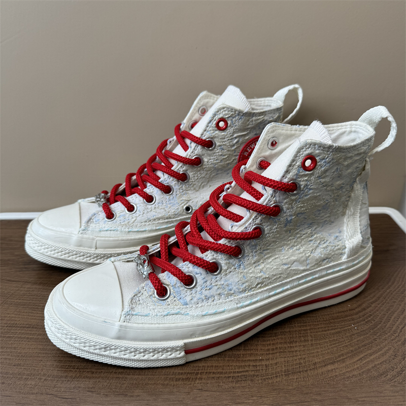 1970s新年限定款龙年高帮休闲鞋灰白色龙纹刺绣男女情侣帆布板鞋
