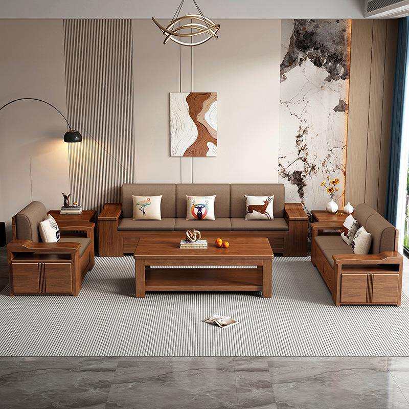 2026新款实木沙发小户型现代简约中式贵妃沙发客厅木质储物家具