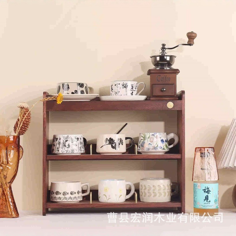 实木杯架桌面水杯收纳架茶杯架子 马克杯展示架 厨房多层调料架