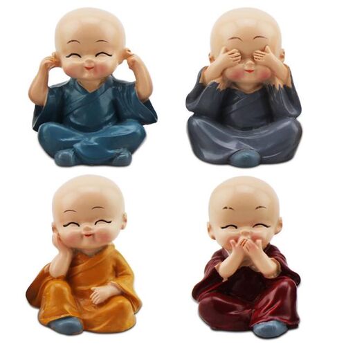 4Pcs Lovely Resin Sptatues Monks Creative Crafts Home Decora