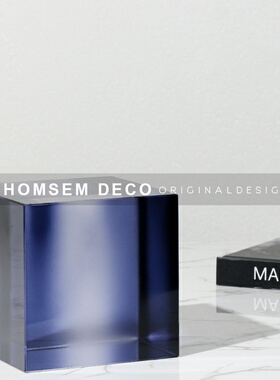 现代极简软装f饰品正方立体蓝色水晶纸镇家居创意样板房售楼处摆