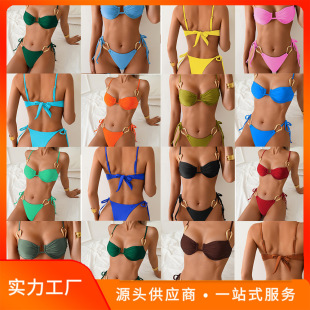 women clothes2026新款纯色性感欧美跨境外贸bikini打皱分体比基