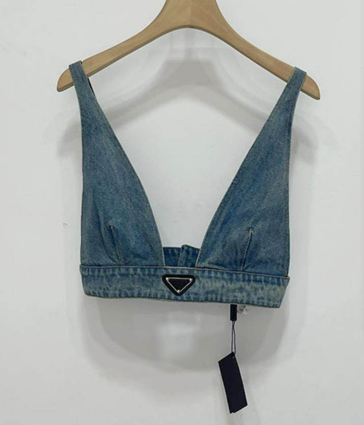 牛仔吊带小背心性感深V露背上衣女文胸吊带JEANS BRA