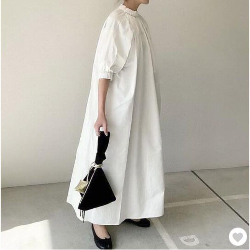 women clothes日系连衣裙夏季新款女装纯色立领裙子气质A字裙中长