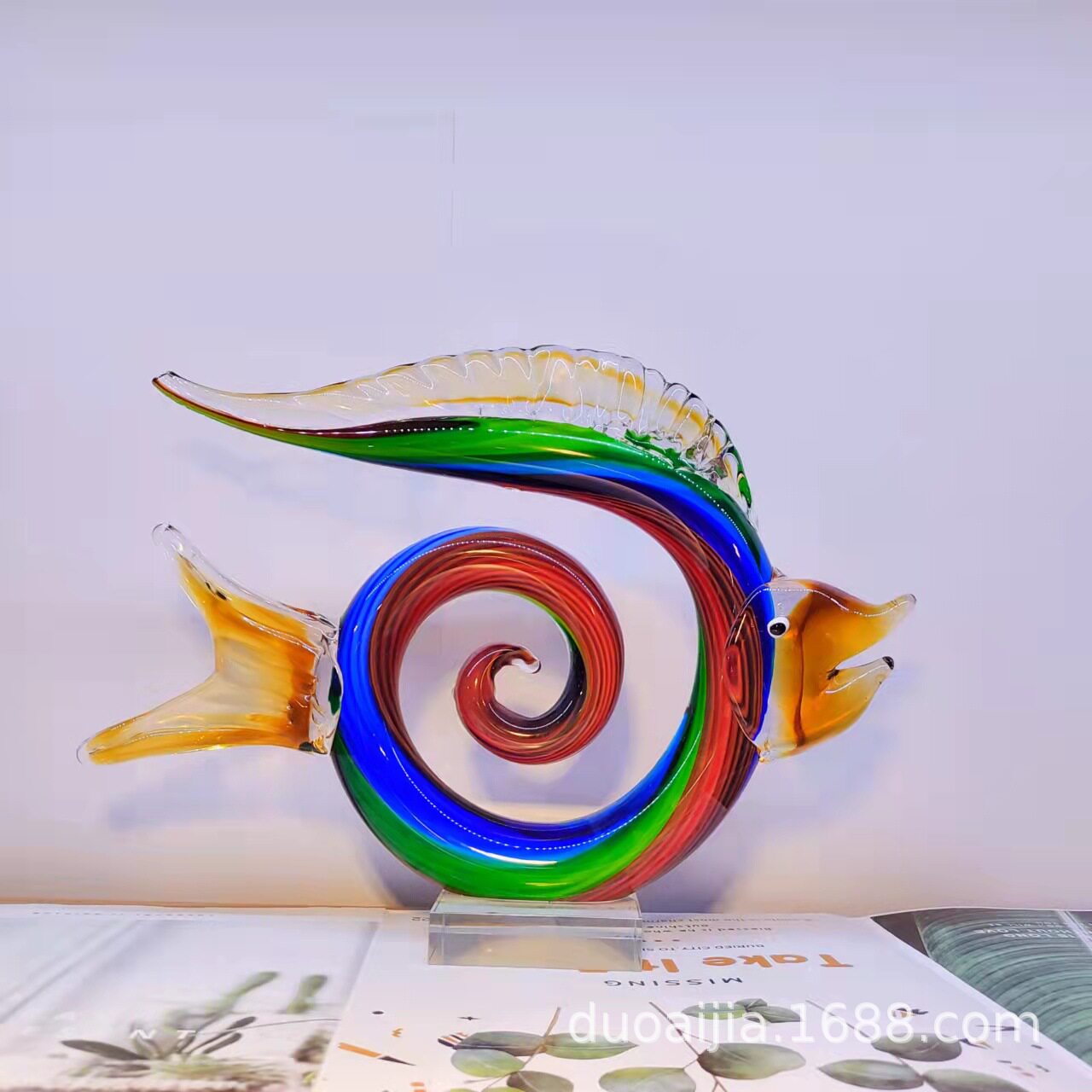 简欧创意家d居摆件玻璃鱼摆件玄关摆件乔迁送礼软装家居摆件