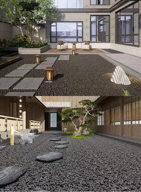 黑色水洗石砾e石日式枯山水造景石子深灰色景观石头装饰碎石子米