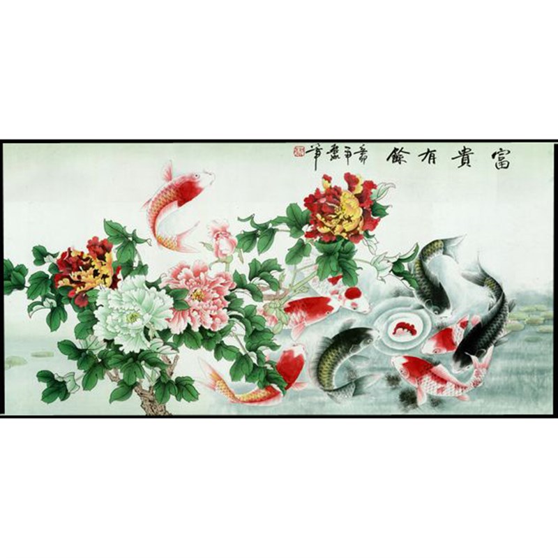 苏绣DIY套件初学 富贵s有余 牡丹鱼 客厅卧室餐厅 手工刺绣装饰画图片