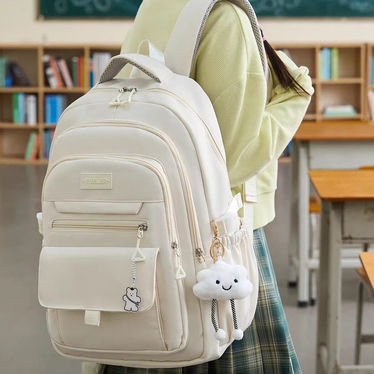 新款减负书包初中女生高颜值简约百搭纯色ins高中大学生双肩包男