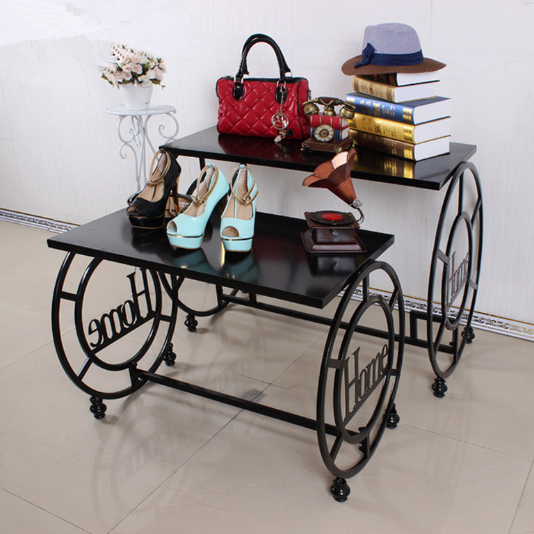 新款高低服装流水台 服装店货架包架鞋子橱窗展示架落地式中岛架