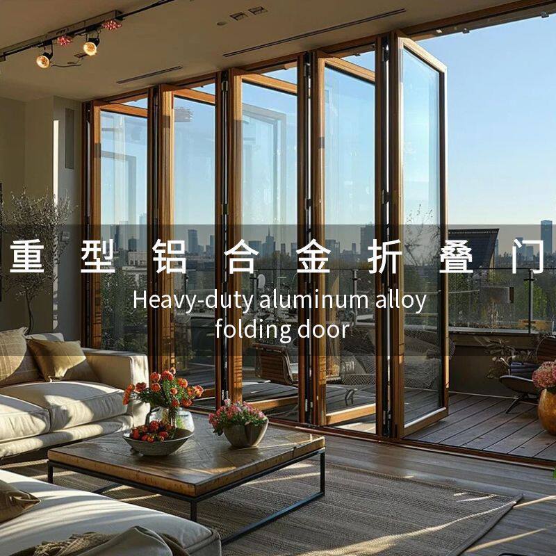 重型铝合金折叠门别墅阳台推拉隔断定制断桥铝隔音全景落地玻璃门