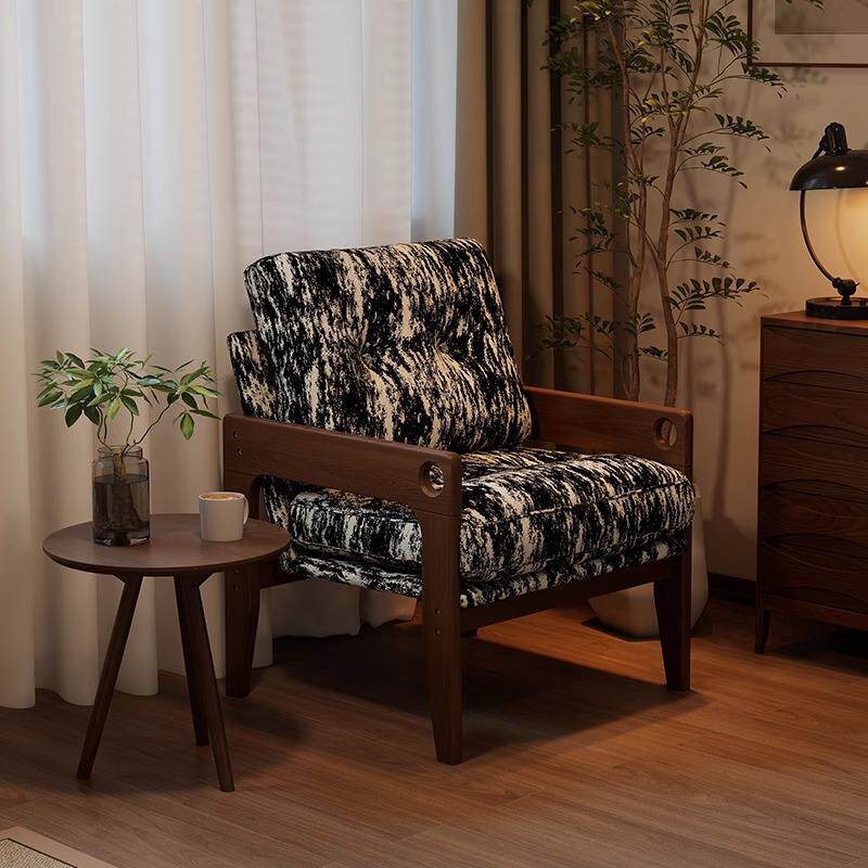 实木单人沙发椅设计师中古客厅单椅沙发阳台休闲懒人靠背椅子家用