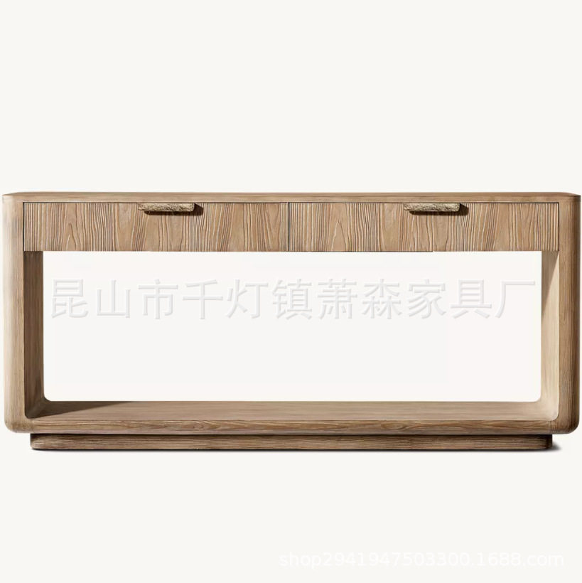 RH美式乡村实木玄关桌法式复古条几柜入户玄关走廊简约装饰门厅桌