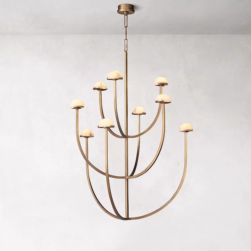 西班牙云石客厅吊灯美式简约复古全铜RH设计师款卧室灯