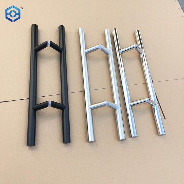 玻璃门拉手不锈钢圆管无指纹玫瑰金黑钛金色斜脚大门把手厂家