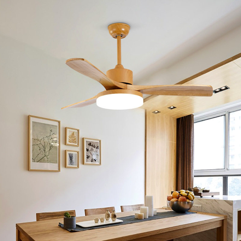 实木风扇灯客厅大尺寸吊扇灯北欧简约卧室风扇灯家用餐厅风扇吊扇