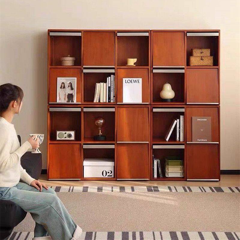 2026北欧复古书柜组合柜实木杂志卧室展示柜格子储物柜落地客厅