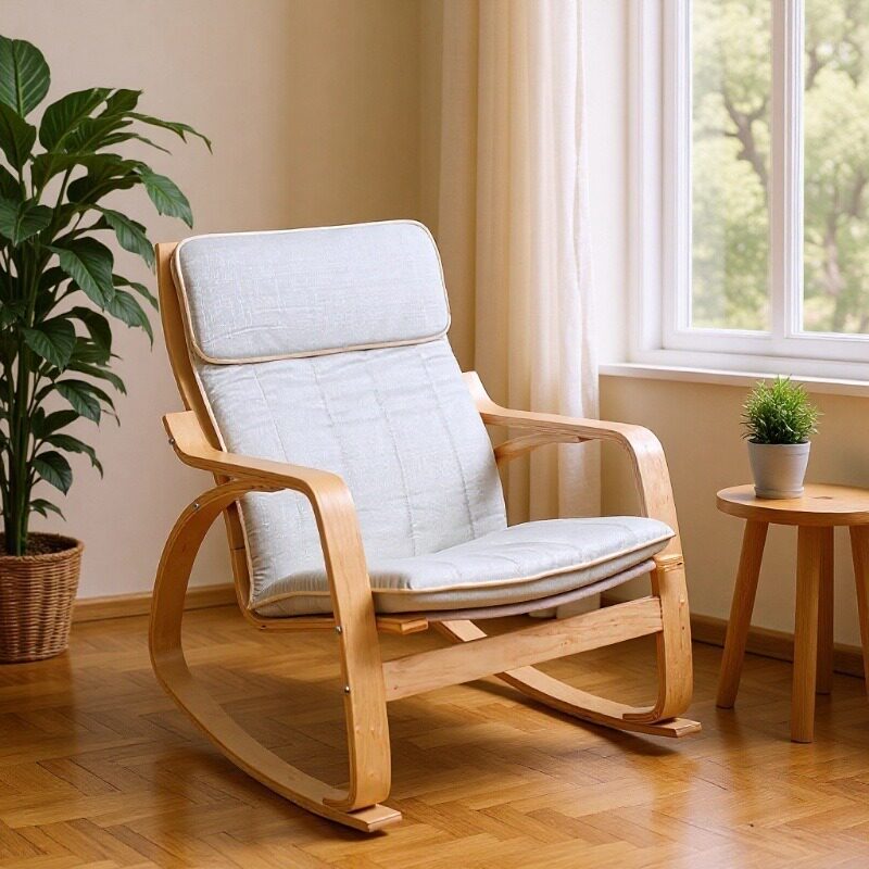 北欧波昂摇椅成人午睡懒人实木POANG休闲阳台沙发曲木家用摇摇椅