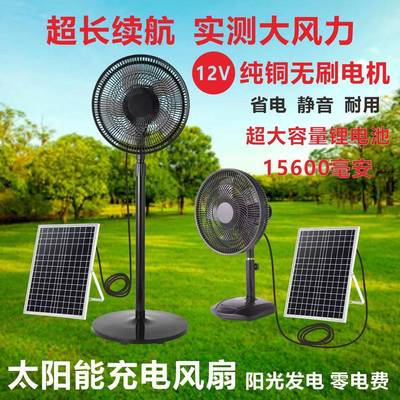 太阳能风扇落地扇台扇16寸大风力12V无刷充电风扇太阳能落地扇