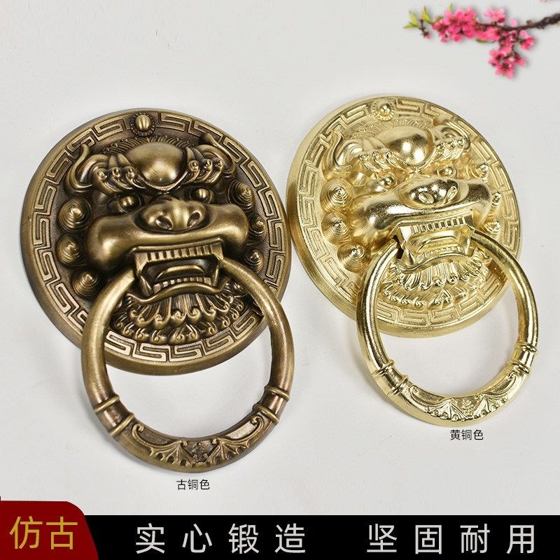 #纯铜兽头c门环免打孔仿古大门拉手大拉把粘贴麒麟头狮子头虎头把,基础建材,小拉手,淘宝优惠券,粉丝福利购,淘宝优惠卷