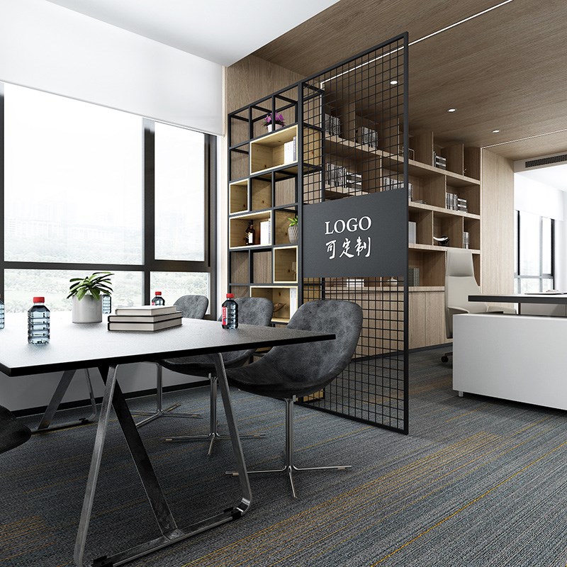 铁艺实木隔断办公室客p厅餐厅工业风屏风展示架铁网玄关公司置物