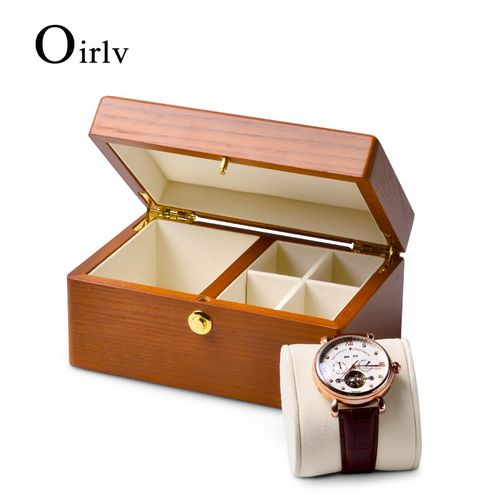 OIRLV 4  Grids Watch Case Solid Wood JewLelry Box Watch Ogan