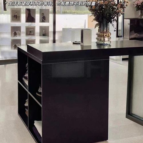可伸缩中岛台服装店烤漆黑展示台储物柜商铺装饰柜摆X件陈列流水