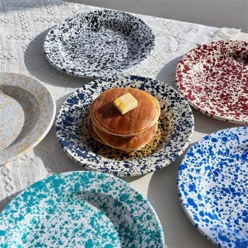 【韩国直a邮】Crow Canyon经典泼墨搪瓷沙拉盘餐盘点心盘水果盘子