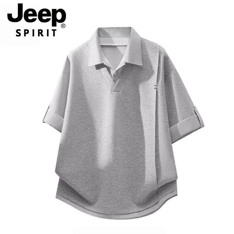 JEEP SPIRIT吉普翻领短袖T恤男款夏季港风潮流POLO衫男士宽松上衣