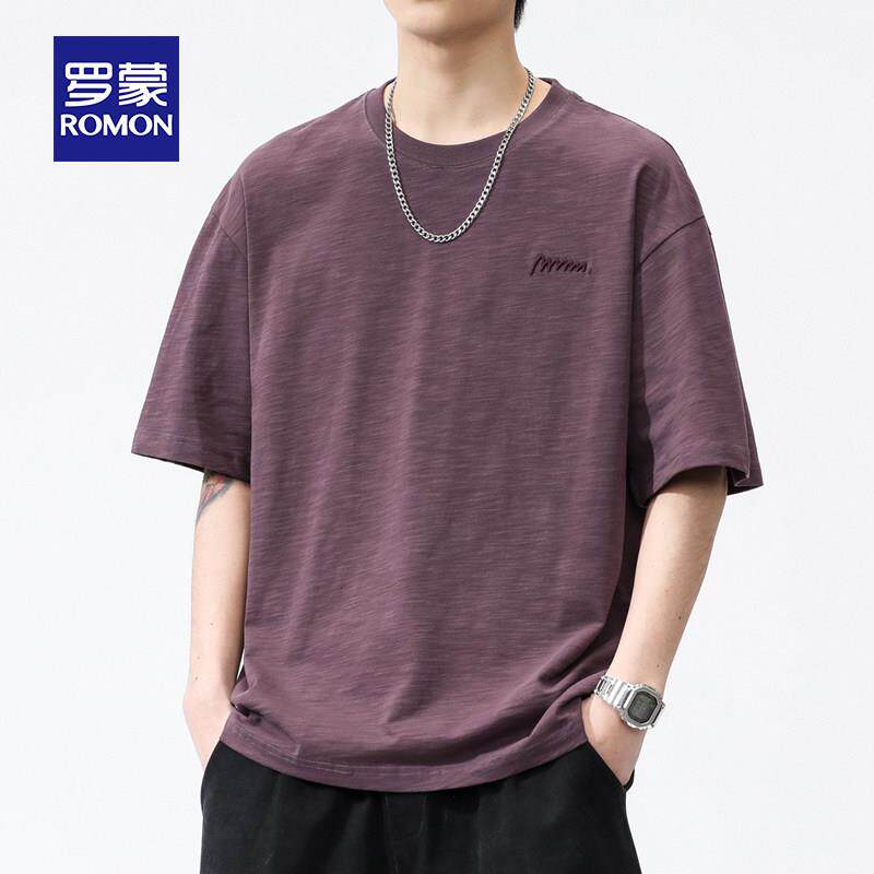罗蒙男士短袖t恤2025新款宽松棉质美式休闲夏季薄款套头百搭上衣