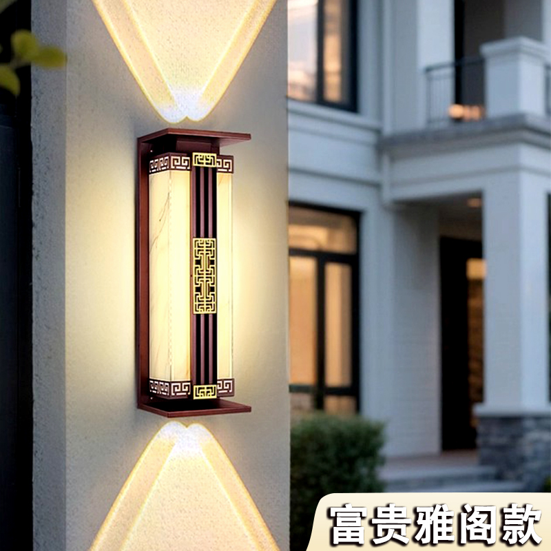 轻奢仿云石户外太阳能壁灯防水简约中式别墅柱子大门两侧灯花园灯