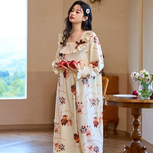 珈莹艾 待产哺乳睡裙春秋纯棉产后长袖孕妇睡衣居裙秋冬月子服
