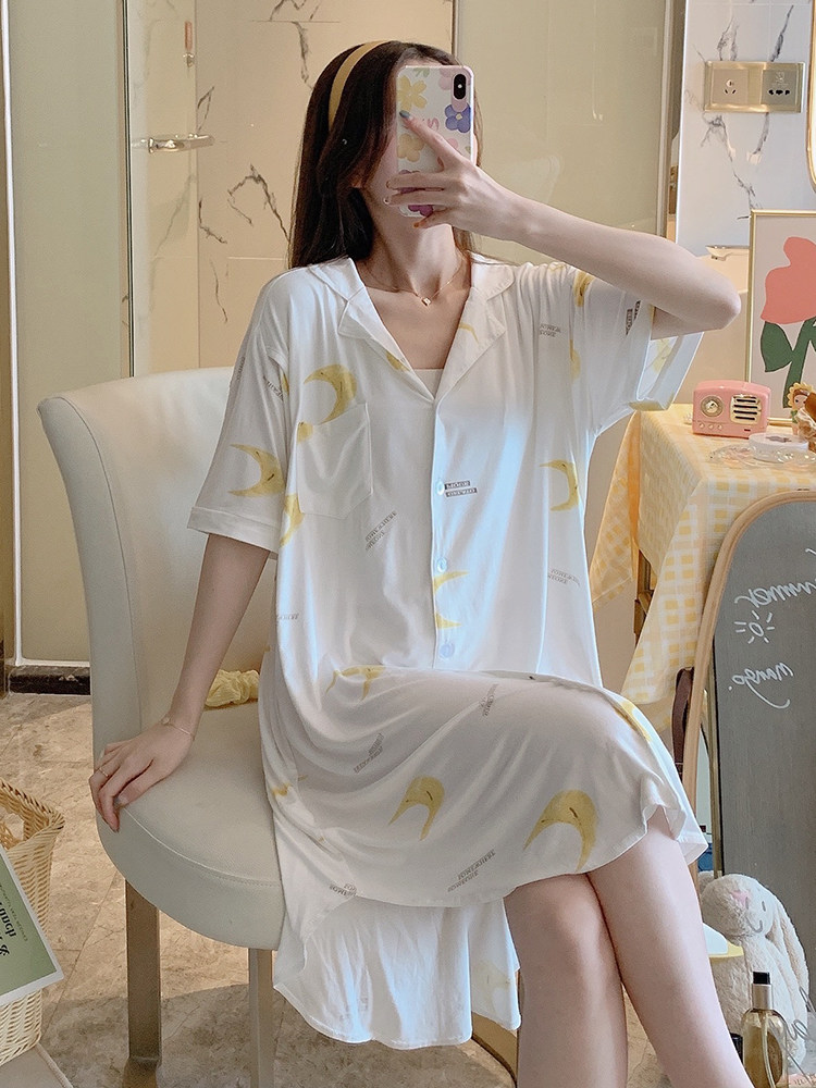 출산 잠옷 여름 얇은 모달 간호 복장 임신 느슨한 치마 감금 의류 잠옷