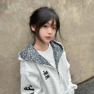 韩版高街风豹纹印花连帽卫衣女加绒加厚宽松百搭休闲拉链开衫外套