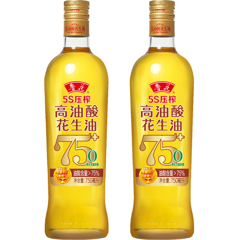 【官方直营】鲁花高油酸花生油750ml*2物理压榨油酸含量＞75%福花图片