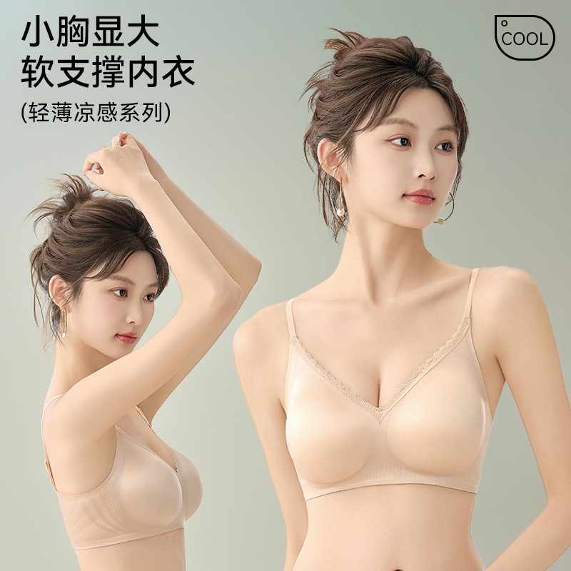 日本品质原版缎面蕾丝深V内衣女小胸聚拢防下垂收副乳无痕提拉显
