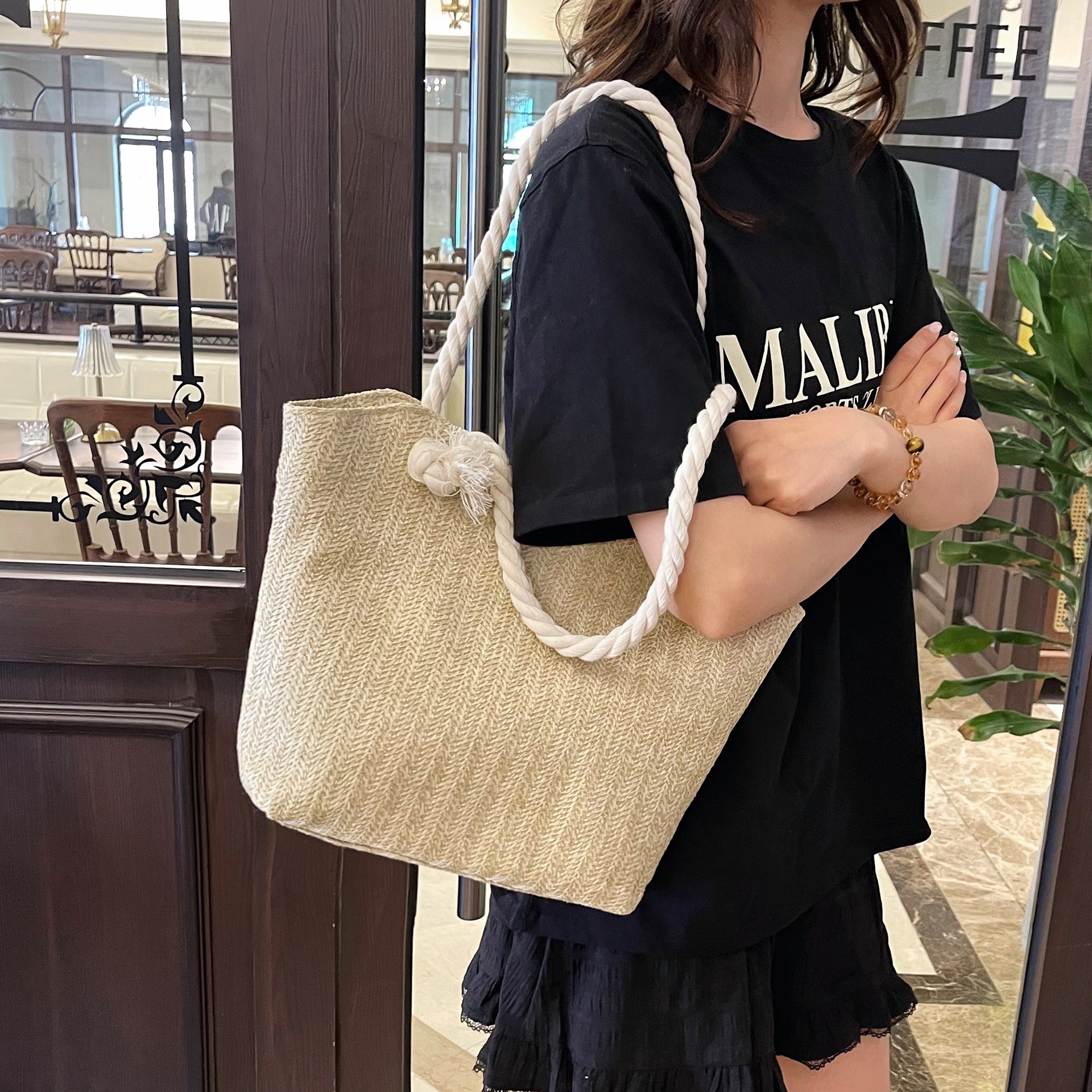 日本无印MUJIE包包女大容量通勤编织天草大容量高级质感新款托特