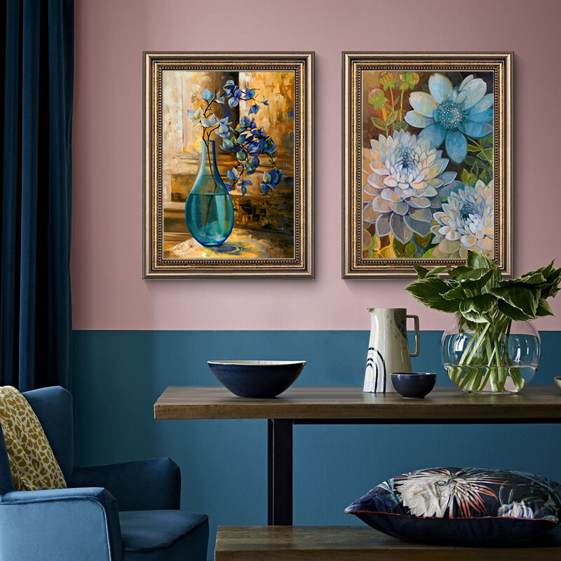 客厅装饰画美式风格三联画沙发背景墙挂画简美复古挂画花卉组合画图片