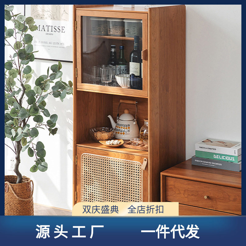花生高柜北欧实木餐边柜多功能酒柜收纳储物立柜电视柜高柜