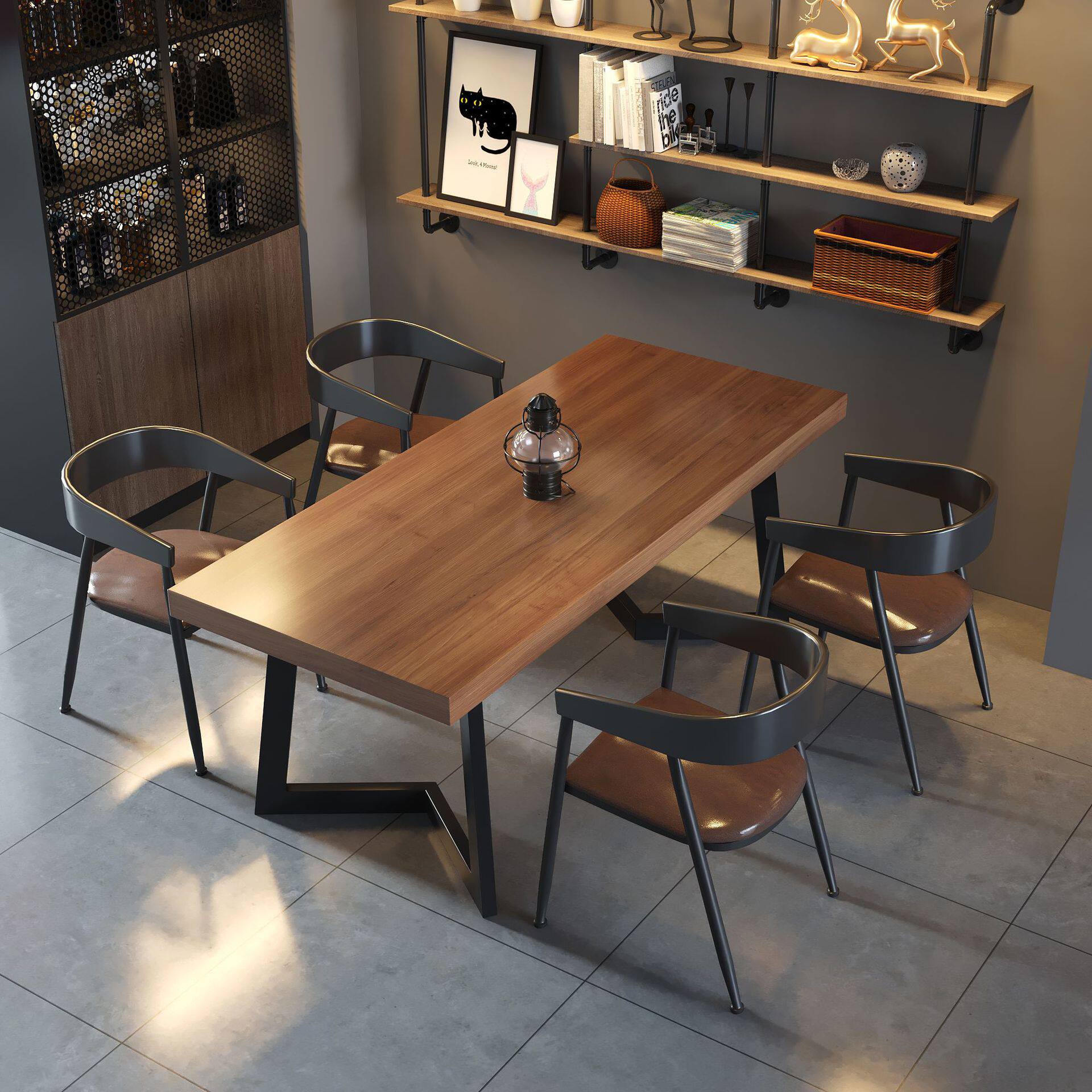 铁艺实木餐桌椅组合工业风酒吧小酒馆火锅店餐馆餐厅烧烤店餐桌