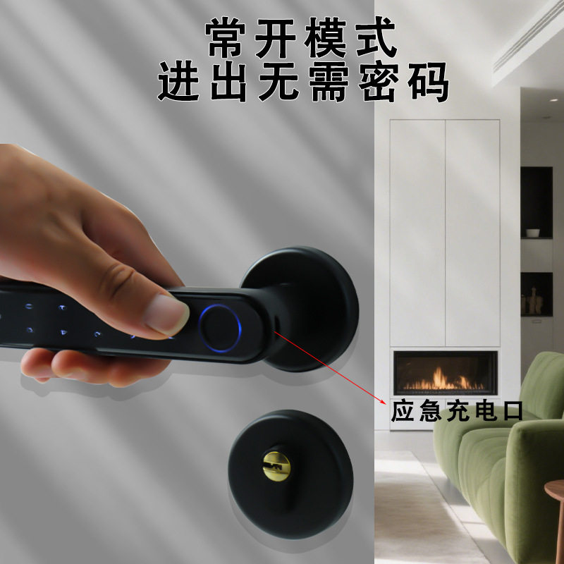 一字指纹分体执手锁一体涂鸦通通电子锁房门公寓密码锁跨境直销