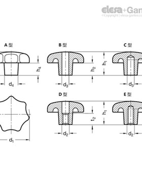 Elesa+Ganter伊莉莎冈特 DIN 6336 星Q形旋钮 铸铁 / 不锈